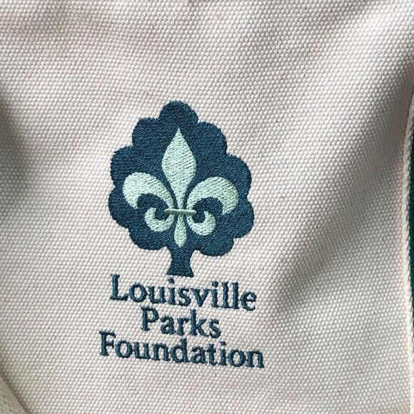 Lands End Canvas Tote Bag Green Cream Embroidered Louisville Parks Foundation - Picture 2 of 9